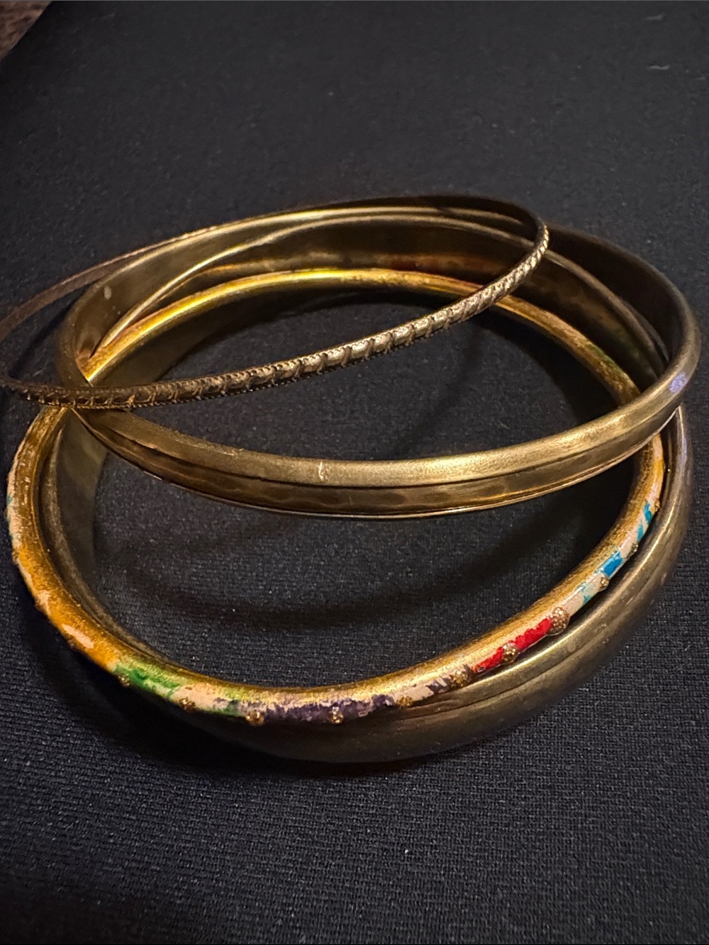 Mixed Metal copper brass enamel Boho Bangle Bracelet Stack